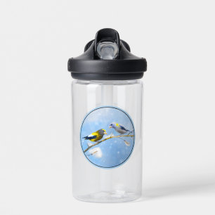 Evening Grosbeak Painting - Cute Original Bird Art Water Bottle