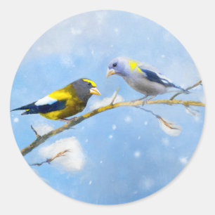 Evening Grosbeak Painting - Cute Original Dog Art Classic Round Sticker