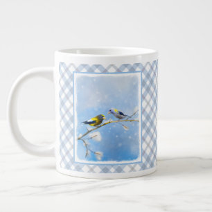 Evening Grosbeak Painting - Cute Original Dog Art Large Coffee Mug