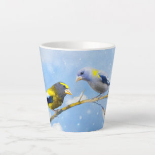 Evening Grosbeak Painting - Cute Original Dog Art Latte Mug