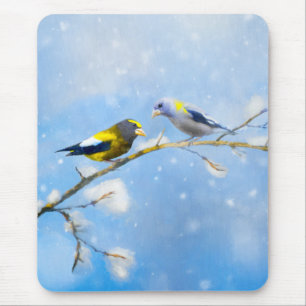 Evening Grosbeak Painting - Cute Original Dog Art Mouse Pad