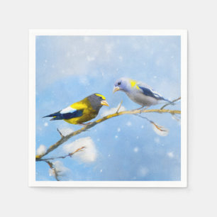 Evening Grosbeak Painting - Cute Original Dog Art Napkin