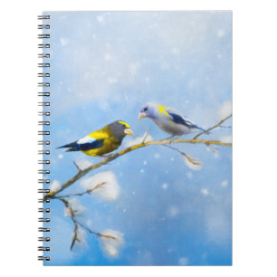 Evening Grosbeak Painting - Cute Original Dog Art Notebook