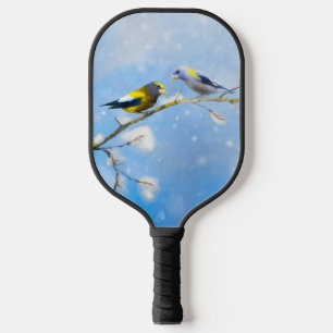 Evening Grosbeak Painting - Cute Original Dog Art Pickleball Paddle