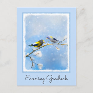Evening Grosbeak Painting - Cute Original Dog Art Postcard