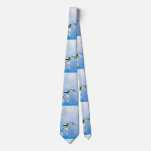Evening Grosbeak Painting - Cute Original Dog Art Tie