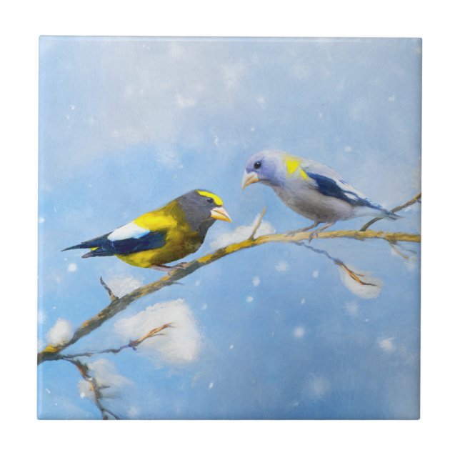 Evening Grosbeak Painting - Cute Original Dog Art Tile (Front)