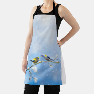 Evening Grosbeak Painting - Original Wild Bird Art Apron