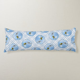 Evening Grosbeak Winter Painting Original Bird Art Body Cushion