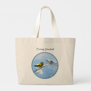 Evening Grosbeak Winter Painting Original Bird Art Large Tote Bag