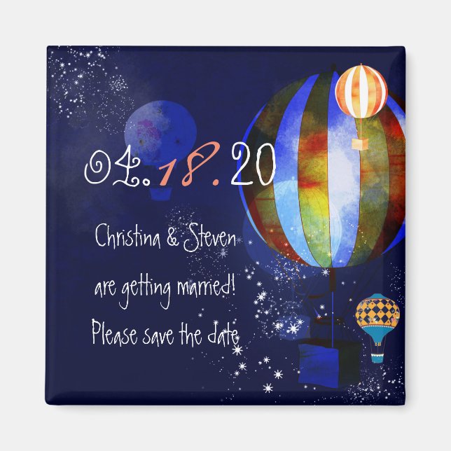 Evening Hot Air Balloons Wedding Save the Date Magnet (Front)