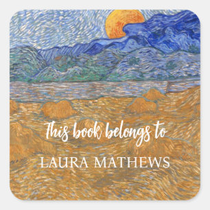 Evening Landscape with Rising Moon by Van Gogh Square Sticker