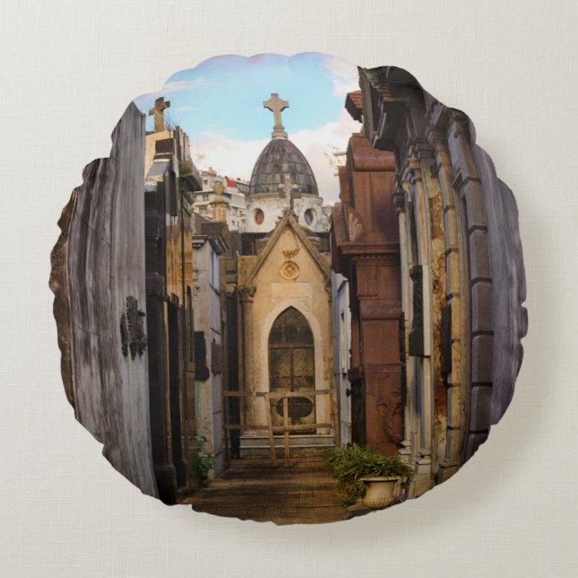Evening Light In Recoleta Cemetery Round Cushion (Front)