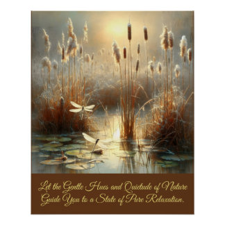 Evening Nature Sunset Swamp Dragonfly Cane Art Poster