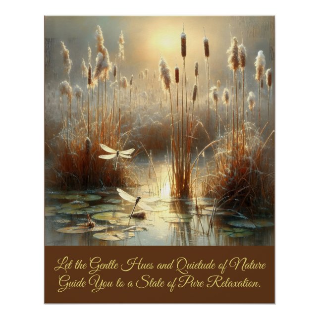Evening Nature Sunset Swamp Dragonfly Cane Art Poster (Front)