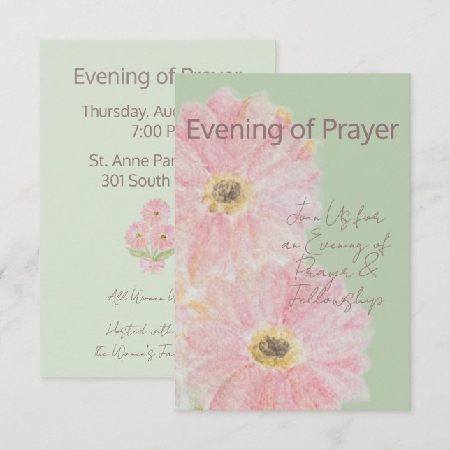 Evening of Prayer | Pink Gerber Daisy Flat Invite (Front/Back)