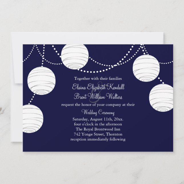 Evening Party Lanterns Wedding Invitation (navy) (Front)