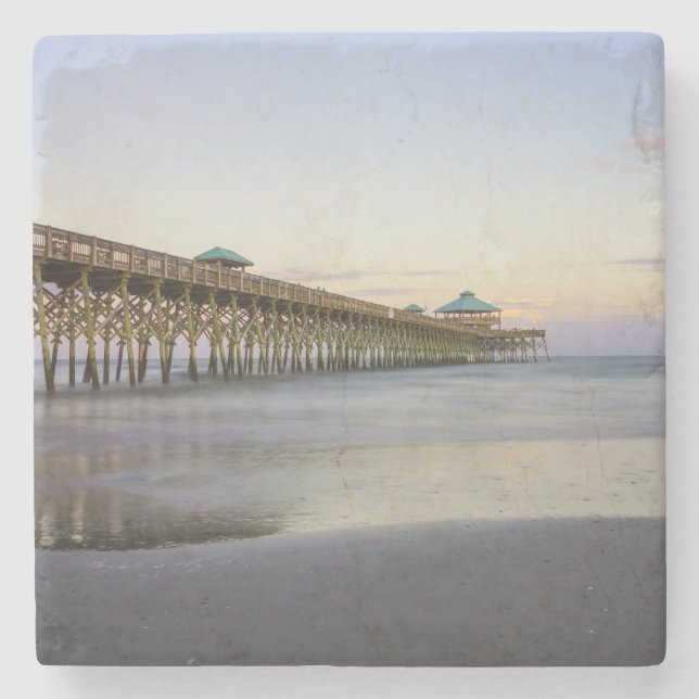 Evening Peace On Folly Beach Stone Coaster (Front)
