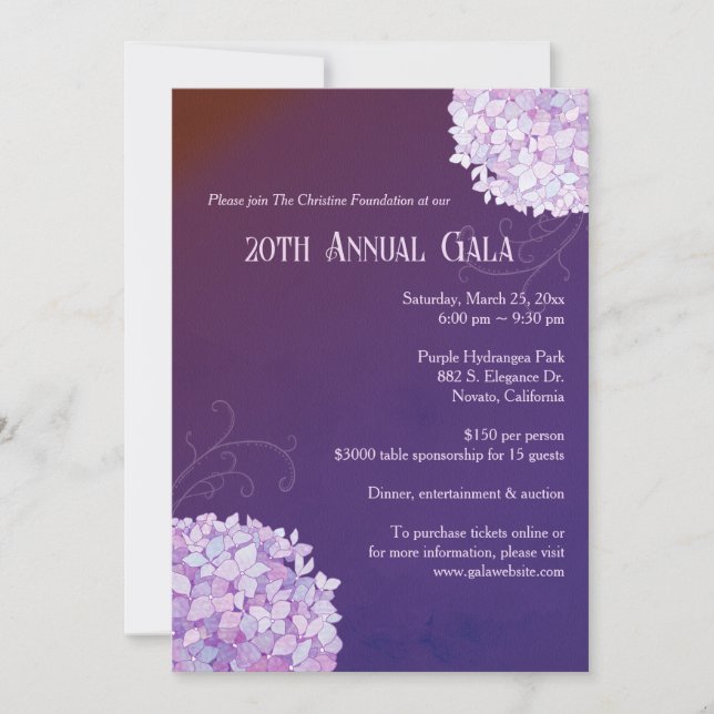 Evening Purple Hydrangeas Annual Gala Invitation (Front)