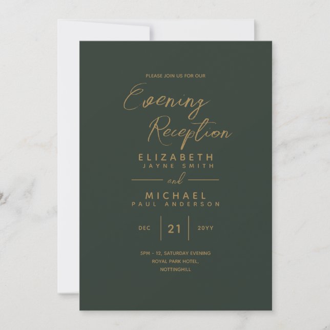 EVENING Reception Invitations Green Gold Wedding (Front)