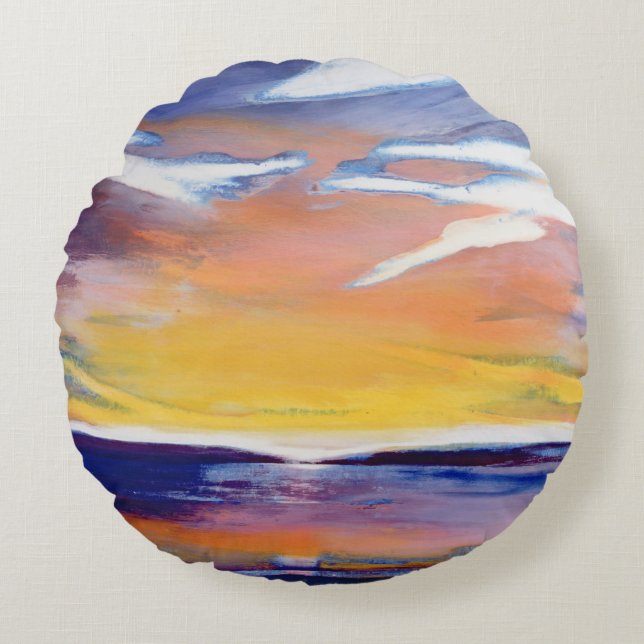Evening seascape round cushion (Front)