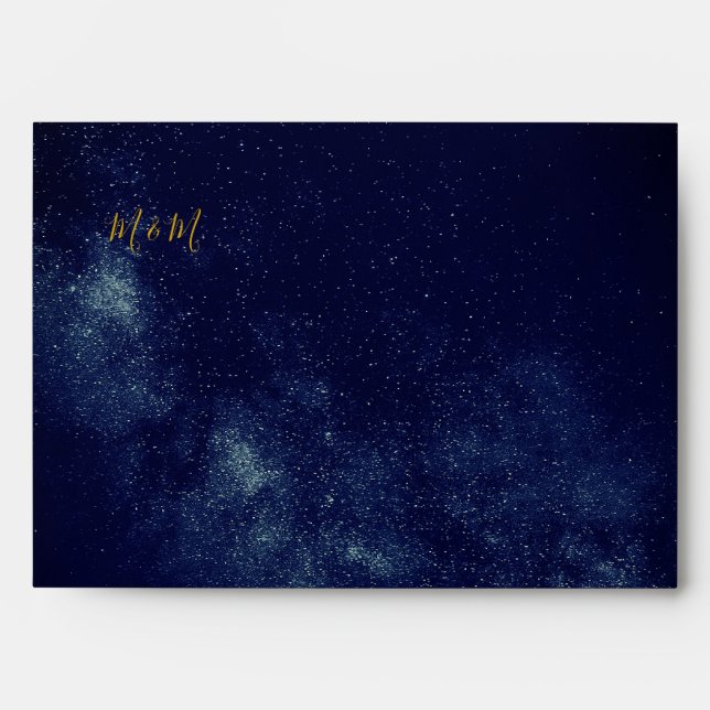 Evening Sky Gold Stars Blue Wedding Monogram Envelope (Front)