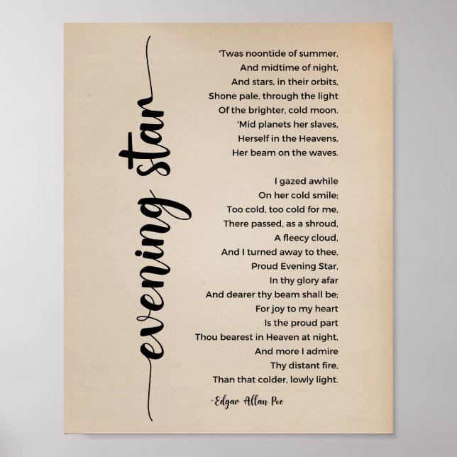 Evening Star Poem Edgar Allan Poe Vintage Poster (Front)