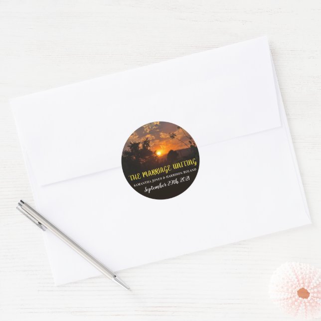 Evening Sunset, Modern Wedding Classic Round Sticker (Envelope)