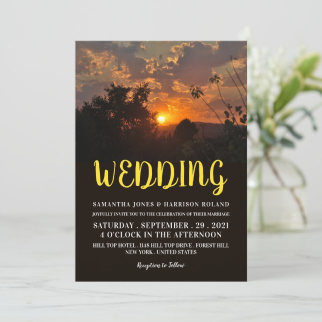 Evening Sunset, Modern Wedding Invitation (Standing Front)