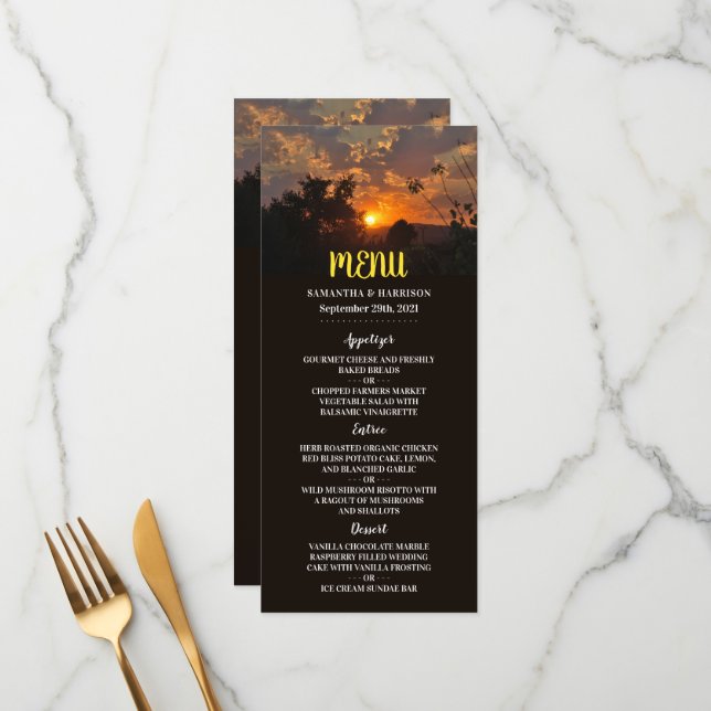 Evening Sunset, Modern Wedding Menu (Front/Back In Situ)