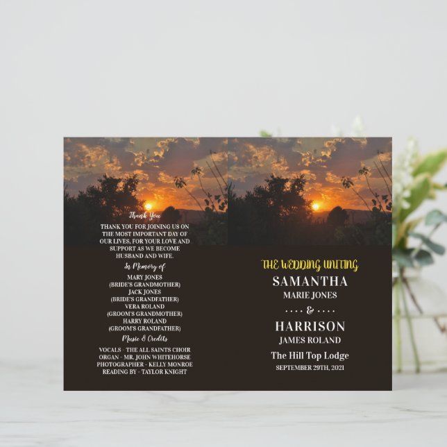 Evening Sunset, Modern Wedding Program (Standing Front)