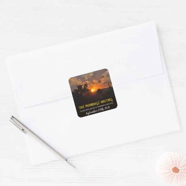Evening Sunset, Modern Wedding Square Sticker (Envelope)