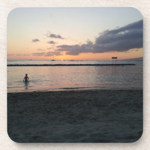 Evening Sunset Tropical Beach Waikiki Oahu Hawaii Coaster