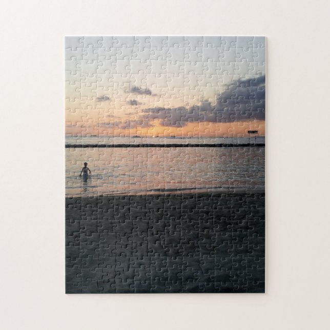 Evening Sunset Tropical Beach Waikiki Oahu Hawaii Jigsaw Puzzle (Vertical)