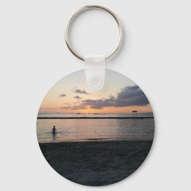 Evening Sunset Tropical Beach Waikiki Oahu Hawaii Key Ring (Front)