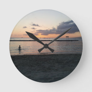 Evening Sunset Tropical Beach Waikiki Oahu Hawaii Round Clock