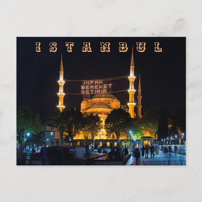 Evening. The Sultan Ahmed Mosque. Postcard (Front)