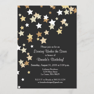 Evening Under the Stars with Gold Glitter Invitation