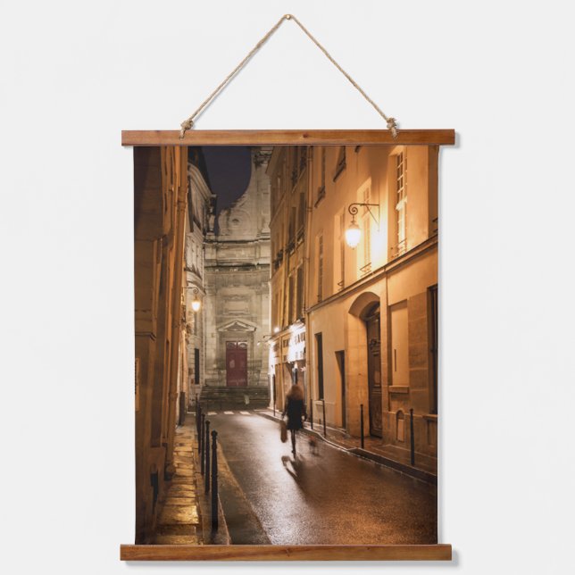 Evening walk in Paris Wood Topped Wall Tapestry (Front)
