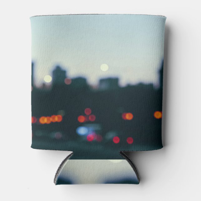 Evening Warsaw: Blurry Cityscape Silhouette. Can Cooler (Front)