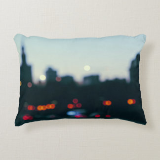 Evening Warsaw: Blurry Cityscape Silhouette. Decorative Cushion