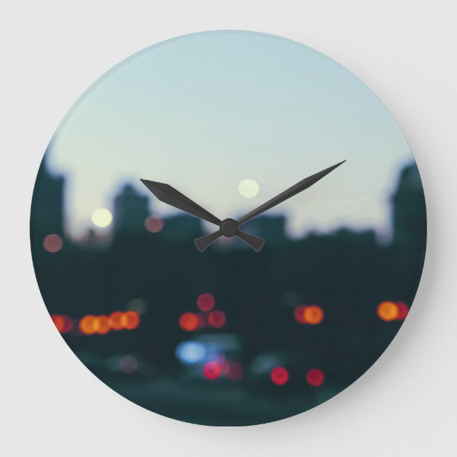 Evening Warsaw: Blurry Cityscape Silhouette. Large Clock (Front)
