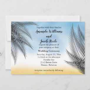Evening Watercolor Palm Leaves Wedding Invitation