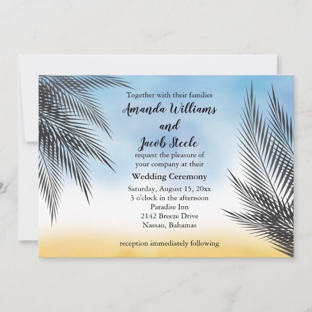 Evening Watercolor Palm Leaves Wedding Invitation (Front)