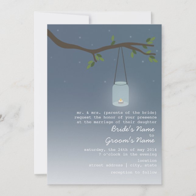 Evening Wedding - Mason Jar With Candle Invitation (Front)