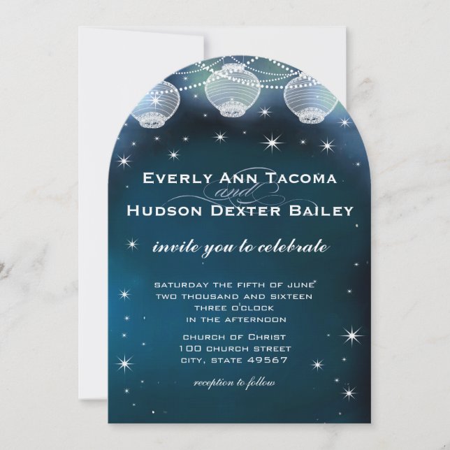 Evening Wedding Paper Lantern Garland Lights Star Invitation (Front)