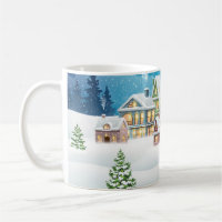Evening winter village landscape with snow covered