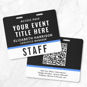 Event Access Pass QR Code Black Blue ID Badge