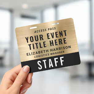 Event Access Pass VIP Staff Crew Black Gold ID Badge