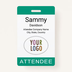 Event Attendee Badge Logo Lanyard Clip Reel Green ID Badge